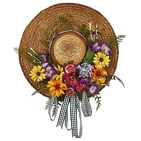 Nearly Natural Plastic Mixed Flower Hat Wreath, 18", Multicolor