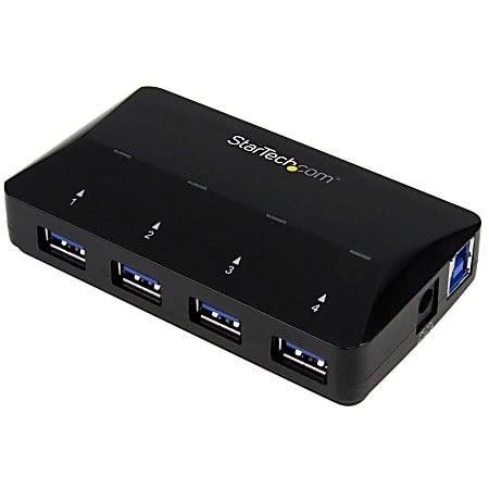 StarTech.com 4-Port USB 3.0 Hub plus Dedicated Charging Port - 1 x 2.4A Port - Desktop USB Hub and Fast-Charging Station - Add four USB 3.0 ports and a fast-charge port to your computer - 4-Port USB 3.0 hub plus Dedicated Charging Port