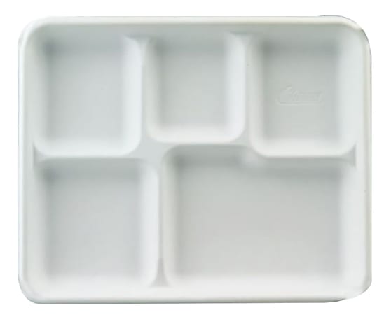 Huhtamaki Heavy-Duty 5-Compartment Disposable Pulp Paper Trays, Lunch, 12 1/2" x 8 1/2", Tan, Case Of 500
