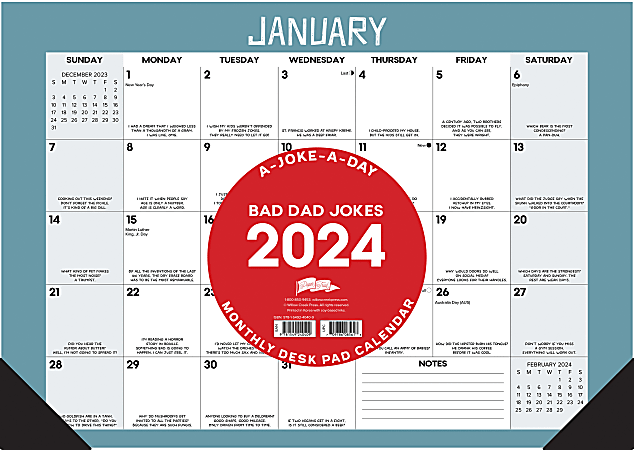 2024 Willow Creek Press Desk Pad Calendar, 12" x 17", Dad Jokes, January To December