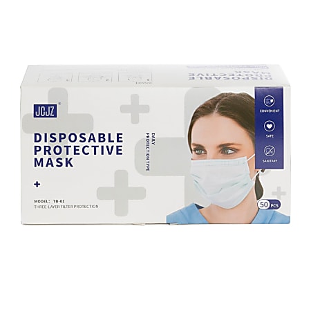 JCJZ 3 Ply Pleated Disposable Face Mask Adult One Size Box