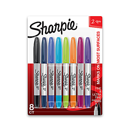 Sharpie® Twin-Tip Permanent Markers, Assorted Fashion Colors, Pack Of 8