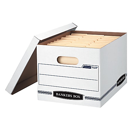 Bankers Box® Stor/File™ Standard-Duty Storage Boxes, Letter/Legal Size, 15" x 12" x 10", White/Blue, Case Of 5 - 70315