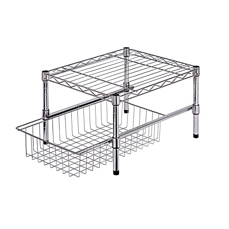 Honey-Can-Do Adjustable Cabinet Organizer With Shelf And Basket, 11"H x 14 3/4"W x 17 3/4"D, Chrome