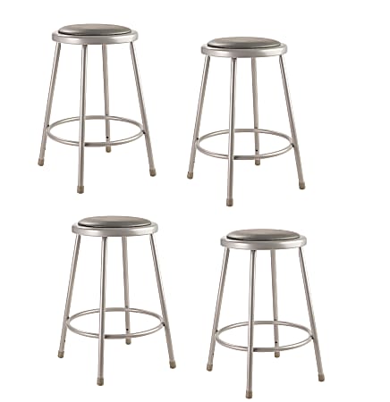 National Public Seating Vinyl-Padded Stools, 24"H, Gray, Set Of 4