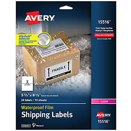 Avery® Waterproof Shipping Labels With Ultrahold®, 15516,