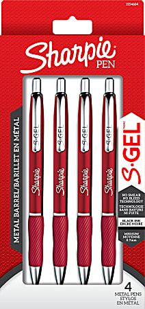 Sharpie® S-Gel Metal Barrel Gel Pens, Medium Point, 0.7 mm, Crimson Red Barrels/Black Ink, Pack Of 4 Pens