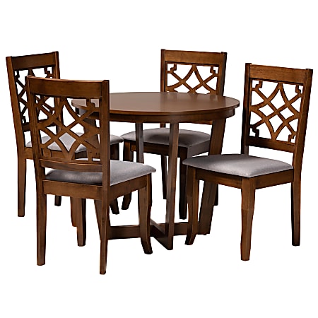 Baxton Studio Tricia Dining Set, 29-15/16”H x 35-7/16”W x 35-7/16”D, Gray/Walnut