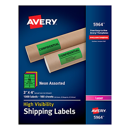 Avery® High-Visibility Shipping Labels, AVE5964, 2" x 4", Assorted Colors, Box Of 1000