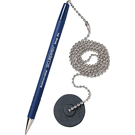 MMF Secure-A-Pen Counter Pen, Medium Point, Refillable, Blue Barrel, Blue Ink