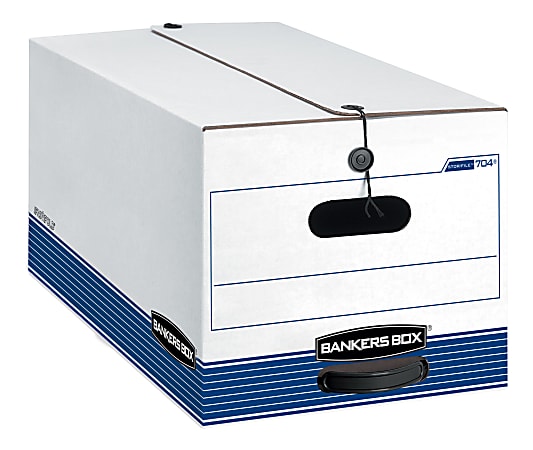 Bankers Box® Stor/File™ Medium-Duty Storage Boxes With Locking Lift-Off Lids And Built-In Handles, Letter Size, 24“ x 12" x 10", 60% Recycled, White/Blue, Case Of 3