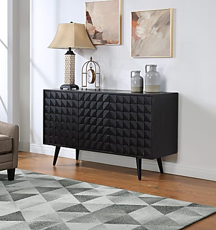 Coast to Coast Meeko 59"W Transitional Credenza With 3 Doors, Black