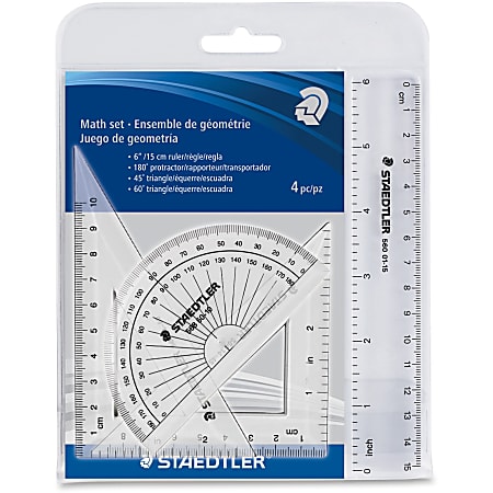 STAEDTLER 4-Piece Math Set With Ruler, Protractor, & Triangles, Transparent