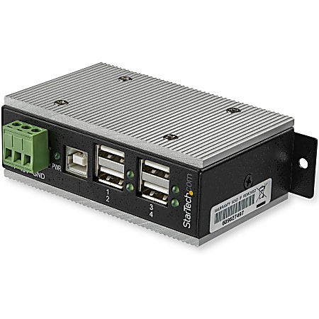 StarTech.com 4 Port Industrial USB Hub - USB 2.0 - 15kV ESD Protection - Surface Mount or DIN Rail Rackmount USB Hub - Metal Housing - Add four USB 2.0 ports to a computer system in a harsh operating environment