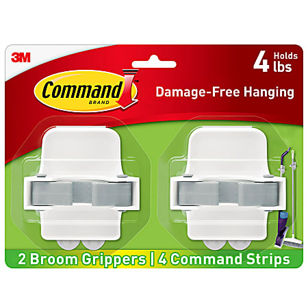 Command Broom Gripper, 2 Broom Gripper Hooks, 4 White Adhesive Strips, Damage Free Hanging Picture Hangers, No Tools Wall Hanging Strips For Living Spaces
