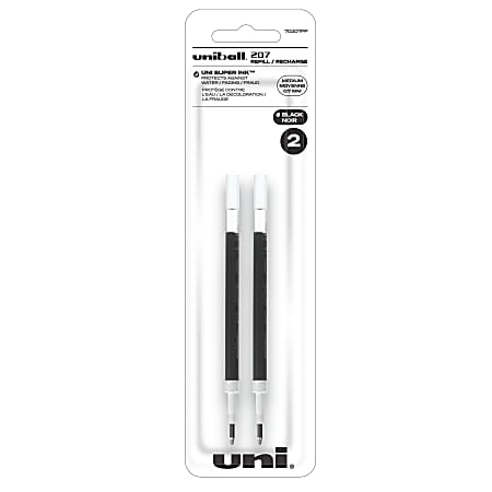 uni-ball® 207™ Retractable Gel Pen Refills, Medium Point, 0.7 mm, Black Ink, Pack Of 2 Refills