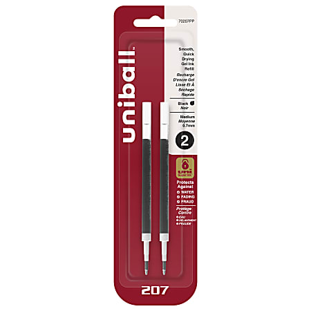 uniball 207 Gel Pen - Medium Pen Point - 0.7 mm Pen Point Size - Refillable - Retractable - Black Gel-based Ink - 2 / Pack