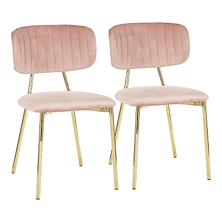 LumiSource Bouton Chairs, Gold/Blush Pink, Set Of 2 Chairs