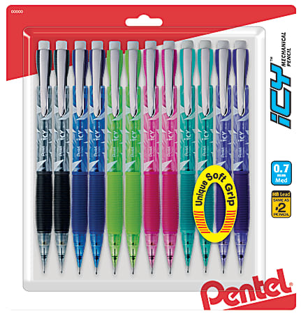 Pentel® Icy™ Mechanical Pencils, 0.7mm, #2 Lead, Assorted Barrel Colors, Pack Of 12