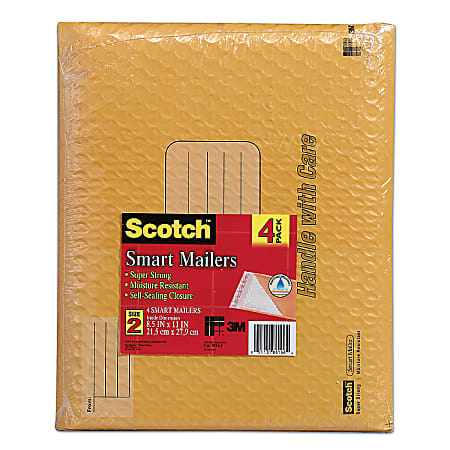Scotch® Bubble Mailer, #2, 8 1/2" x 11", Pack Of 4