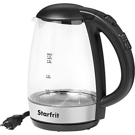 Starfrit Variable Temperature Glass Electric Kettle 1500 W 1.80 quart Black  Silver - Office Depot