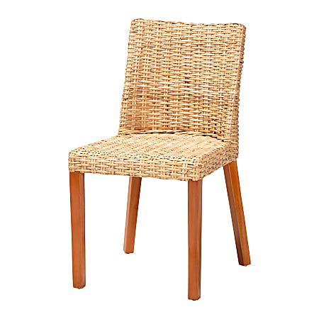 bali & pari Rowen Bohemian Kubu Rattan And Mahogany Wood Dining Chair, Light Honey