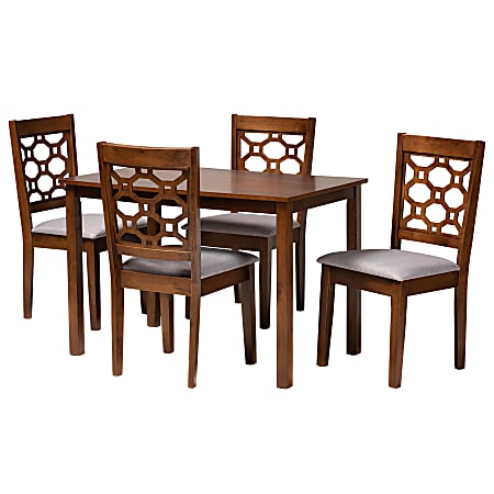 Baxton Studio Henry 5-Piece Dining Set, 29-1/8"H x 43-5/16"W x 27-9/16"D, Gray/Walnut