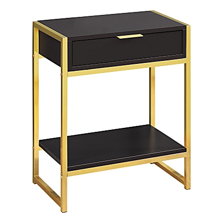 Monarch Specialties Side Accent Table With Shelf, Rectangular, Cappuccino/Gold