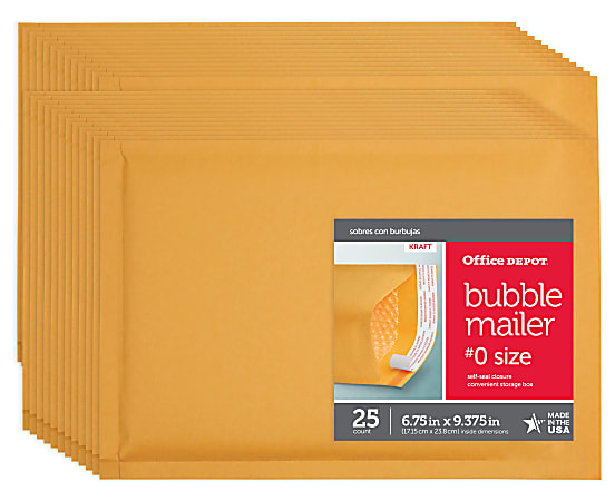 Office Depot Brand Self Sealing Bubble Mailers Size 0 6 x 9 Pack