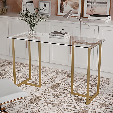 Glass desk brass legs sale