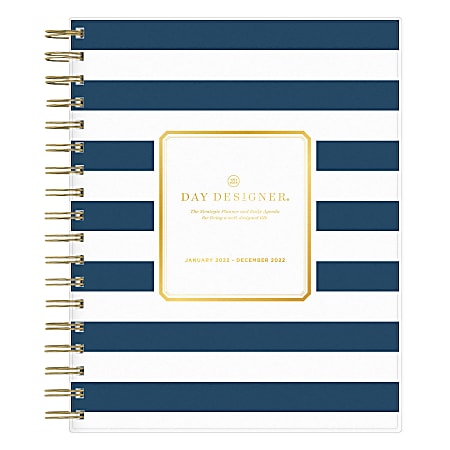 Day Designer Frosted Daily/Monthly Planner, 8" x 10", Navy Stripe, January To December 2022, 103622