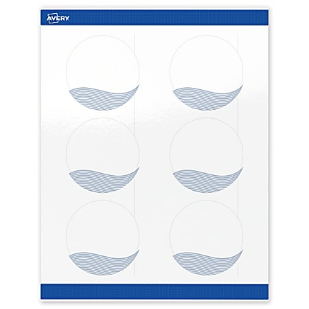 Avery® Printable Labels With Sure Feed® Technology, S00-EV1, Round, 3", Glossy White With Preprinted Blue Waves Design, Pack Of 60