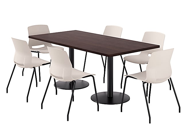 KFI Studios Proof Rectangle Pedestal Table With Imme Chairs, 31-3/4”H x 72”W x 36”D, Designer White Top/Black Base/Navy Chairs, 840031942814