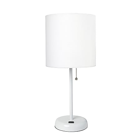 Creekwood Home Oslo USB Port Metal Table Lamp, 19-1/2"H, White Shade/White Base