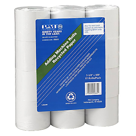 NCR Single-Ply Paper Rolls, 2 1/4" x 1800", 70% Recycled, White, Pack Of 12