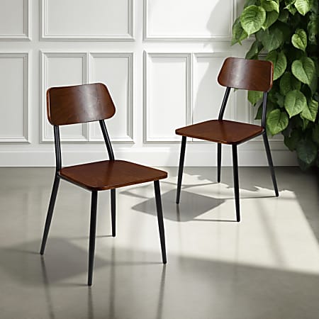 Flash Furniture Industrial Dining Chair with Steel Frame and Rustic Wood Seat, Set of 2, Mahogany