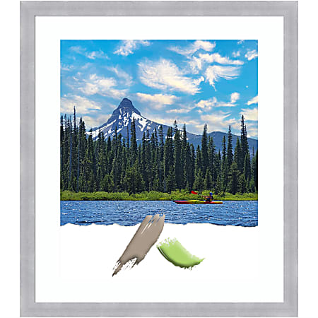Amanti Art Rectangular Narrow Picture Frame, 22” x 26" With Mat, Grace Brushed Nickel