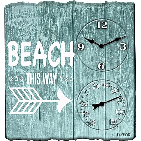 Taylor 92685T 14-Inch x 14-Inch Beach This Way Clock with Thermometer - Analog - Quartz - CaseThermometer
