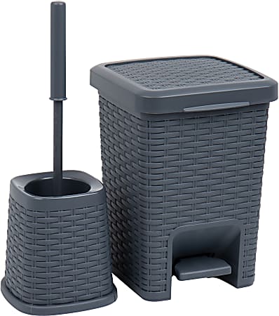 Mind Reader Basket Collection Square Wastepaper Pedal Basket And Toilet Brush Set, Gray