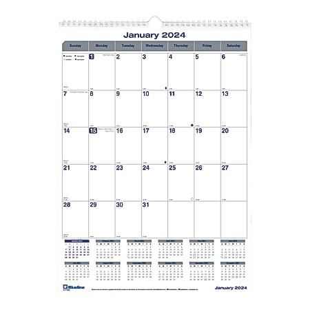 2024 Blueline® Net Zero Carbon Monthly Wall Calendar, 17" x 12", 50% recycled, January To December 2024 , C171303