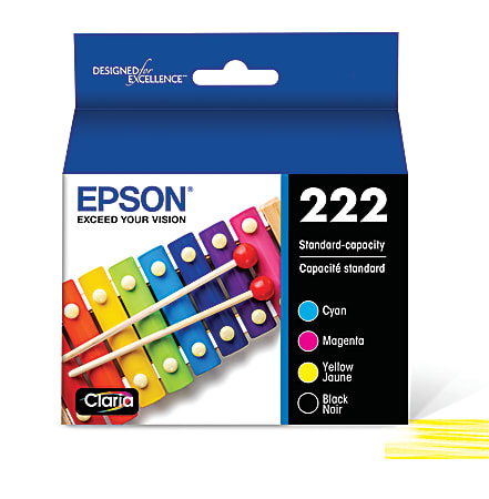 Epson® Claria T222 Black/Cyan/Magenta/Yellow Ink Cartridges, Set Of 4 Cartridges, T222120-BCS
