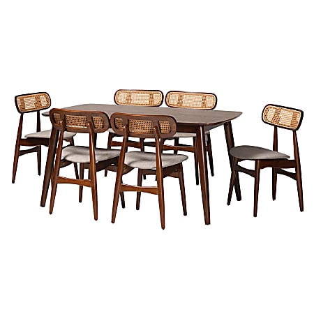 Baxton Studio Tarana 7-Piece Dining Set, 29-1/2”H x 59-1/8”W x 35-7/16”D, Gray/Walnut Brown/Light Brown