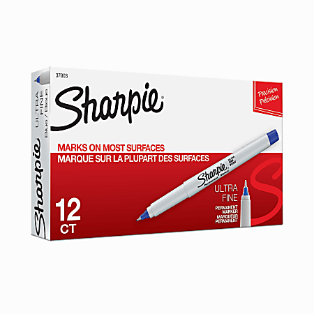 Sharpie® Permanent Ultra-Fine Point Markers, Blue, Pack Of 12 Markers