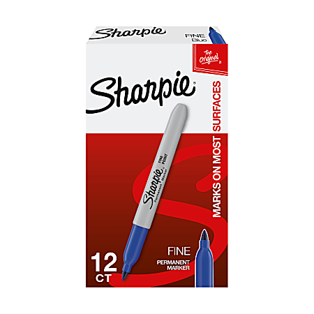 Sharpie Permanent Fine Point Markers Blue Pack Of 12 Markers - Office Depot