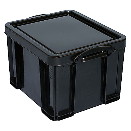 Really Useful Box® Plastic Storage Container With Built-In Handles And Snap Lid, 32 Liters, 95% Recycled, 19" x 14" x 12", Black