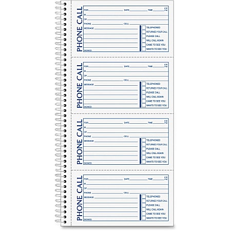 TOPS™ Second Nature® Spiralbound Phone Call Book, 2-Part, 5 1/2" x 11", 60% Recycled, White/Blue