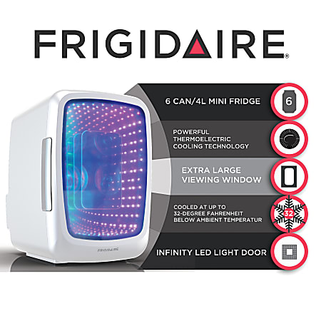 Frigidaire 0.14 Cu. Ft. 6 Can Retro Gaming Light Up Portable Beverage Mini Fridge White Office Depot