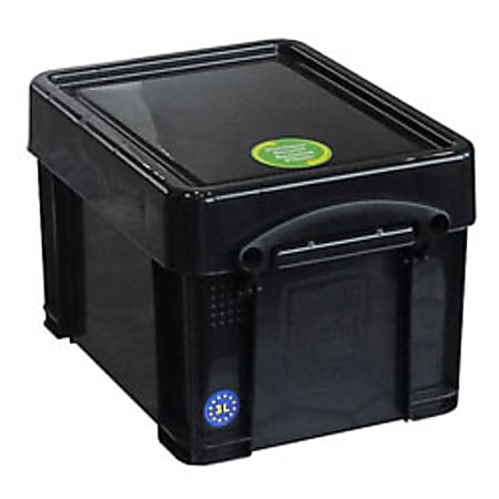 Really Useful Box® Plastic Storage Box, 3 Liters, 7"H x 6 1/4"W x 9 3/4"D, Black