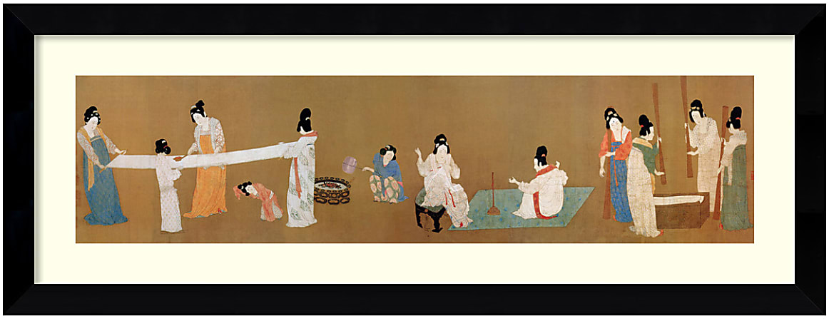 Amanti Art Court Ladies Preparing Newly Woven Silk (Detail) Framed Art Print By Emperor Huizong, 16 3/4"H x 44 5/8"W, Black