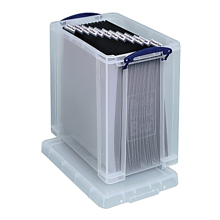 Really Useful Box® Plastic Storage Box With 5 Hanging Files, 25 Liters, 14 1/4"H x 10"W x 15 3/4"D, Clear